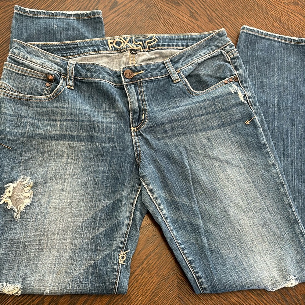 FOX Denim RACING MX Boot Cut Y2K Distressed JEANS WOMENS SIZE 13